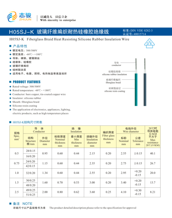 H05SJ-K 耐高温硅橡胶电线