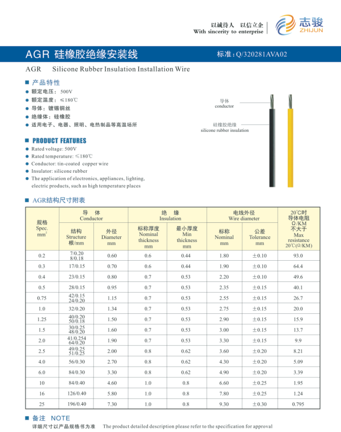 AGR硅橡胶绝缘安装线